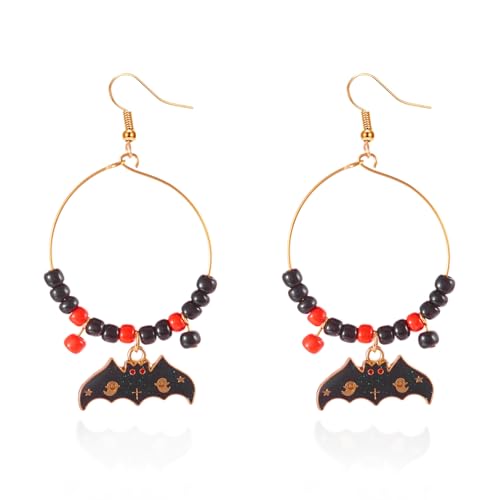 YIQPKUM Zart Emaille Halloween Fledermaus Ohrringe Perle Creole Schmuck Geschenk Festival Gruselig Accessoire Damen Festtag Anhänger (Orange) von YIQPKUM