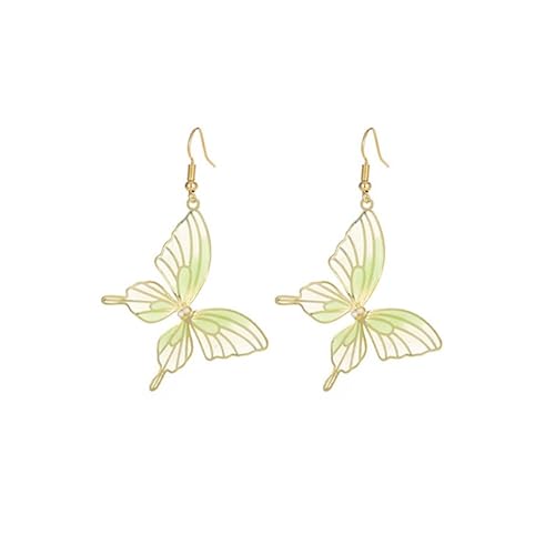 YIQPKUM Zart Grün Verlauf Flügel Schmetterling Ohrringe Stecker Zinklegierung Tier Schmuck Geschenk Statement Accessoire Anhänger Damen (Vergoldet) von YIQPKUM