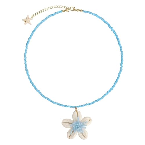 YIQPKUM Zart Handgefertigt Muschel Halskette Blau Perle Kette Seestern Sommer Strand (Weiß) von YIQPKUM