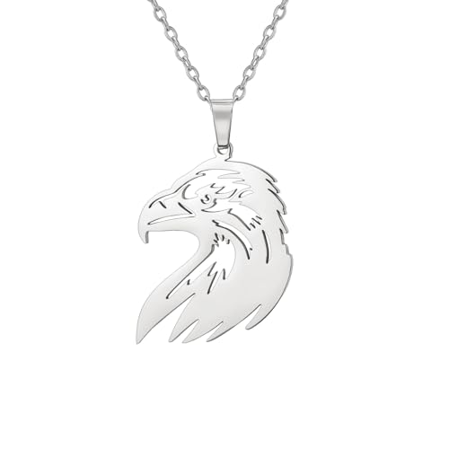 YIQPKUM Zart Hohl Adler Kopf Halskette Anhänger Edelstahl Vogel Schmuck Damen Freundin Tier Accessoire Anhänger Geschenk (Versilbert) von YIQPKUM