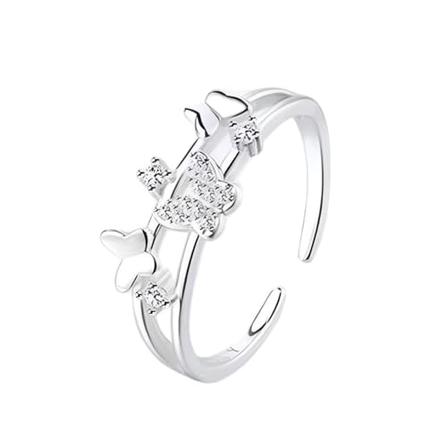 YIQPKUM Zart Kristall Schmetterling Ring Damen Verstellbar Offener Bund Schmuck Zart Zinklegierung Accessoire Statement Geschenk Anhänger (Versilbert) von YIQPKUM
