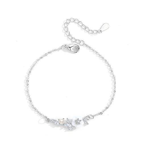 YIQPKUM Zart Perle Kamelie Blume Kette Armband Kristall Schmuck Anhänger Damen Freundin Statement Accessoire Geschenk (Versilbert) von YIQPKUM