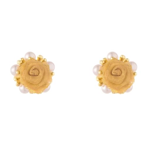YIQPKUM Zart Rose Blume Stecker Ohrringe Damen Statement Schmuck Perle Anhänger Leicht Tropfen Geschenk (Vergoldet) von YIQPKUM