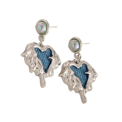 YIQPKUM Zart Versilbertes Herz Stecker Ohrringe für Damen Ästhetisch (Blau) von YIQPKUM