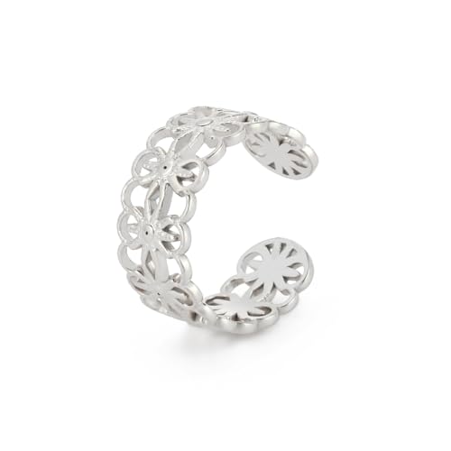 YIQPKUM Zarte Durchbrochene Blume Ringe Verstellbar Offen Edelstahl Blumen (Versilbert) von YIQPKUM