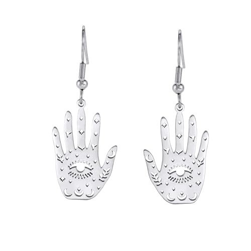 YIQPKUM Zarte Edelstahl Hamsa Hand Ohrringe Hänger für Damen Böhmisch Symbol Schmuck (Versilbert) von YIQPKUM