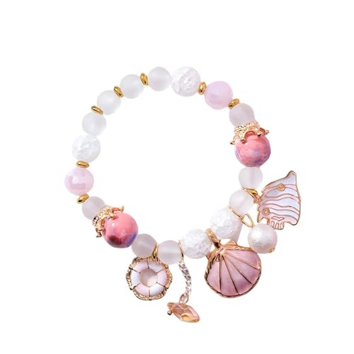 YIQPKUM Zarte Emaille Meeresfisch Muschel Elastisch Armband Zinklegierung Perle Sommer Strand (Rosa) von YIQPKUM