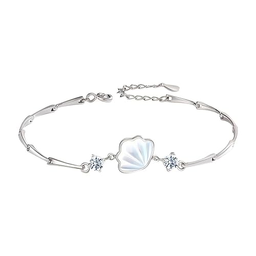 YIQPKUM Zarte Muschel Kette Armband Zirkonia Kristall Leichtgewicht für Damen Geburtstag (Versilbert) von YIQPKUM