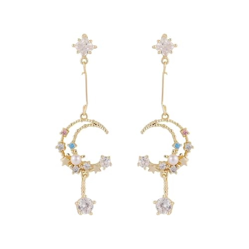 YIQPKUM Zarter Halbmond Stecker Ohrringe für Damen Elegant Stern Kristall Zirkonia Schmuck (Vergoldet) von YIQPKUM