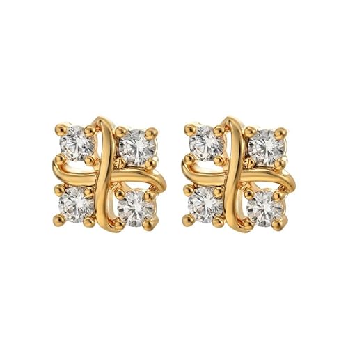 YIQPKUM Zirkonia Stecker Ohrringe Damen Mutter Freundin 10mm Quadrat Kreuz Statement Schmuck Sterling Silber Fassung Anhänger (Vergoldet) von YIQPKUM