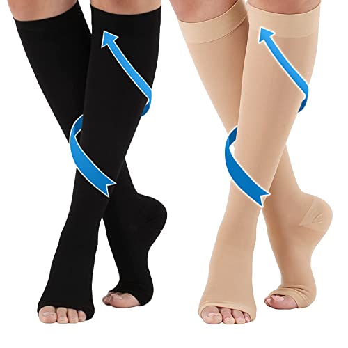 2 Paar Medizinische Kompressionsstrümpfe Damen & Herren 20-30 mmHg Pflege für Knöchel Stützstrümpfe mit Gradientenkompression für Krampfader Durchblutungsförderung -Beige + Schwarz (XL) von YISEMEYA