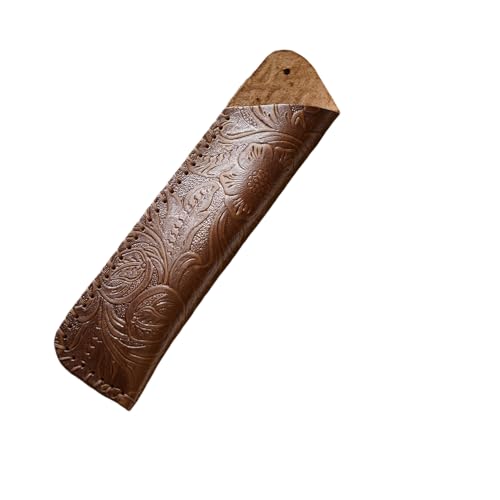 YISENJEE Federmäppchen Geschnitztes Stiftetui Aus Rindslederimitat, Handgenähte Schutzhülle Aus Leder – Braun – 4,4 X 16,5 cm von YISENJEE