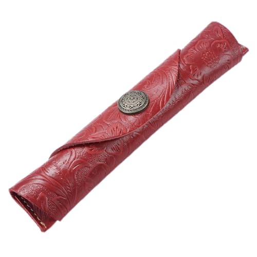 YISENJEE Lederetui Handgeschnitztes Muster Ölleder Druckknopf DIY Stifthülle Rollstifttasche Stiftschutzhülle - Geschnitzt Rot YISENJEE Lederetui Handgeschnitztes Muster Ölleder Druckknopf DIY Stifthülle Rollstifttasche Stiftschutzhülle - Geschnitzt Rot von YISENJEE