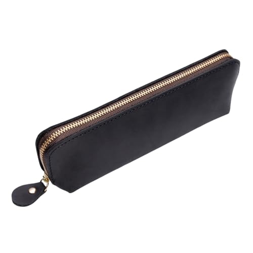 YISENJEE Stifteetui 19 cm * 4,5 cm Nachahmung Rindsleder Handgefertigte Reißverschluss Stift Tasche Stift Aufbewahrungstasche - Schwarz von YISENJEE