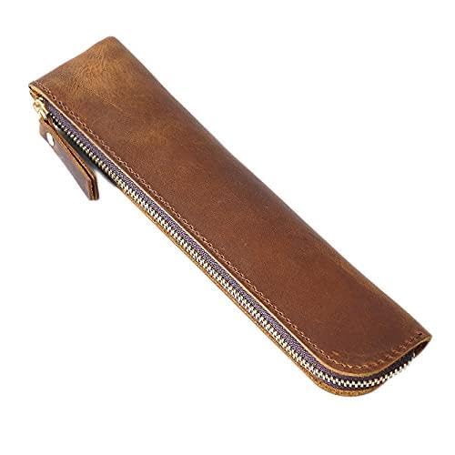 YISENJEE Stifthülle Stifte Etui Stiftehülle Aus Rindslederimitat Mit Reißverschluss, Stylus-Stift-Schutzhülle, Stifthalter, Aufbewahrungshülle, Bleistifttasche – Braun von YISENJEE