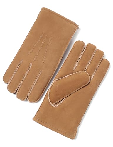 YISEVEN Damen Lammfell Leder Winterhandschuhe aus Shearling Dickes Fellgefüttert Winter Autofahrer LederHandschuhe Geschenke, Camel S von YISEVEN