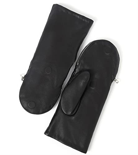 YISEVEN Damen Lederhandschuhe Fäustlinge Reißverschluss Muttertag Geschenk, Schwarz L von YISEVEN