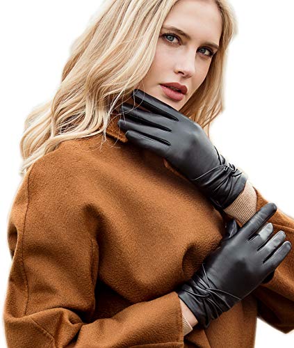 YISEVEN Damen Lederhandschuhe Gefüttert Touchscreen Winter Smartphone Autofahren Handschuhe Leder Damenhandschuhe Elegant Schaffell Winterhandschuhe Frauen Autohandschuhe,Schwarz Mittel/7.0" von YISEVEN