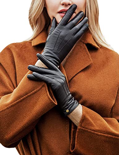 YISEVEN Damen Lederhandschuhe Wolle Gefüttert Touchscreen Handschuhe Leder Winterhandschuhe Damenhandschuhe Warm Elegant Lammfell Frauen Autohandschuhe Geschenk, Schwarz Mittel/7.0" YISEVEN Damen Lederhandschuhe Wolle Gefüttert Touchscreen Handschuhe Leder Winterhandschuhe Damenhandschuhe Warm Elegant Lammfell Frauen Autohandschuhe Geschenk, Schwarz Mittel/7.0" von YISEVEN