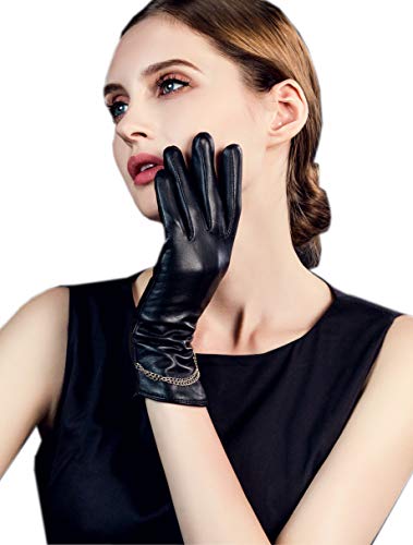 YISEVEN Damen Touchscreen Lammfelll Lederhandschuhe Mid-long Elegant Leder Autofahrer Handschuhe mit Warm Gefüttert Geschenk, Schwarz Mittel/7.0" YISEVEN Damen Touchscreen Lammfelll Lederhandschuhe Mid-long Elegant Leder Autofahrer Handschuhe mit Warm Gefüttert Geschenk, Schwarz Mittel/7.0" von YISEVEN