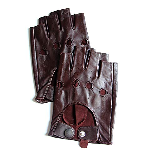 YISEVEN Herren Fingerlose Autofahrer Handschuhe aus Leder Ungefüttert Männer Retro Winter Driving Motorrad Lederhandschuhe Autofahrerhandschuhe Echtleder Autohandschuhe Geschenke, Braun von YISEVEN