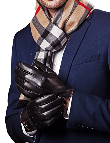 YISEVEN Herren Handschuhe Touchscreen Smartphone Echtleder Lederhandschuhe Gefüttert Warm lederhandschuhe autofahrerhandschuhe Herrenhandschuhe Autofahren Geschenk, Schwarz XL/10.0" von YISEVEN