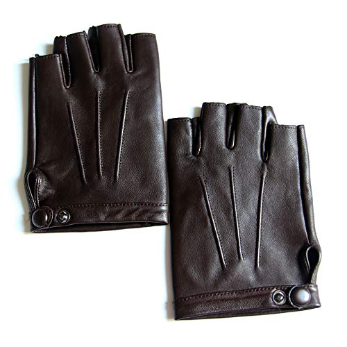 YISEVEN Herren Klassische Fingerlose Autofahrerhandschuhe aus Leder Retro Auto Driving Motorrad Lederhandschuhe Halbfinger Winter Autofahrer Echtleder Autohandschuhe Geschenke, Braun L von YISEVEN