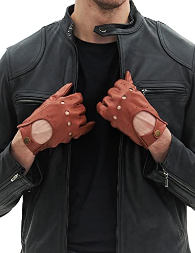 YISEVEN Herren Klassischeer Handschuhe Aus Leder Männer Retro Auto Driving Motorrad, Cognac M von YISEVEN