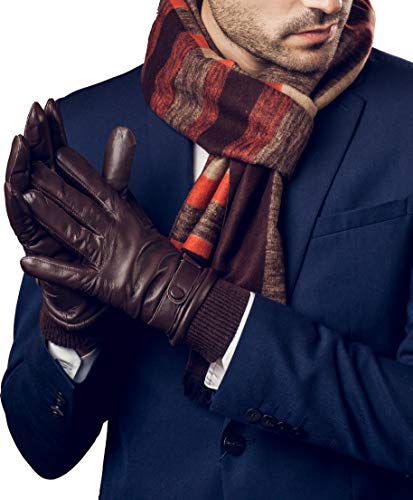 YISEVEN Herren Lederhandschuhe Gefüttert Touchscreen Warm Echtleder Handschuhe Lammfell Autofahrerhandschuhe Herrenhandschuhe Männer Autohandschuhe Geschenk, Braun XXL/10.5" von YISEVEN