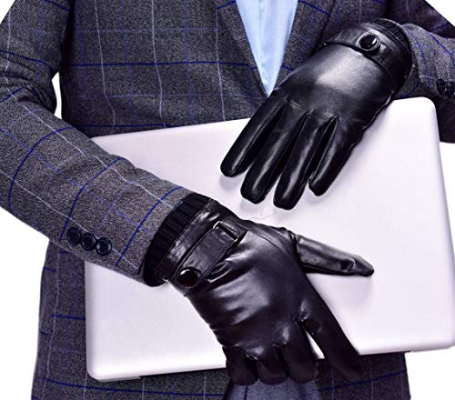 YISEVEN Herren Lederhandschuhe Gefüttert Touchscreen Warm Echtleder Handschuhe Lammfell Autofahrerhandschuhe Herrenhandschuhe Männer Autohandschuhe Geschenk, Schwarz Klein/8.5" von YISEVEN