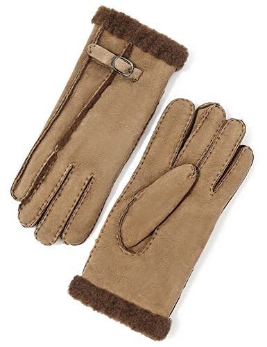 YISEVEN Warme Damen Handschuhe Winter Winterhandschuhe Lammfell Lederhandschuhe Frauen Fell Echtleder Schaffell Gefüttert Leder Damenhandschuhe Lammfellhandschuhe Geschenke, Braun S von YISEVEN