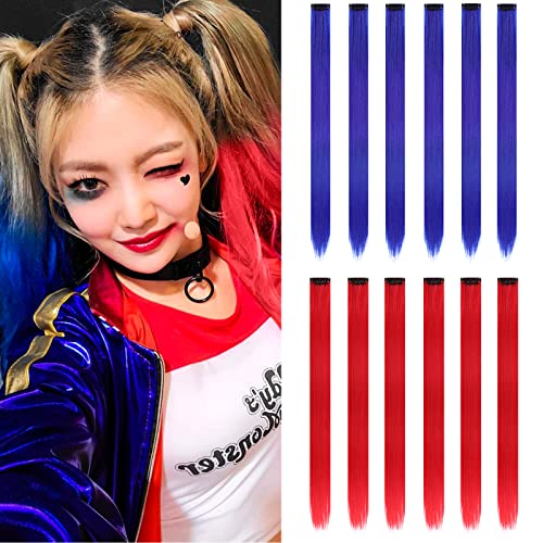 YISIKUNNUO Haarverlängerungen, 55,9 cm, bunt mit Clip, gerade, synthetisch, für Frauen, Jungen, Mädchen, Halloween, Weihnachten, Cosplay, Rot und Blau, 12 Stück YISIKUNNUO Haarverlängerungen, 55,9 cm, bunt mit Clip, gerade, synthetisch, für Frauen, Jungen, Mädchen, Halloween, Weihnachten, Cosplay, Rot und Blau, 12 Stück von YISIKUNNUO