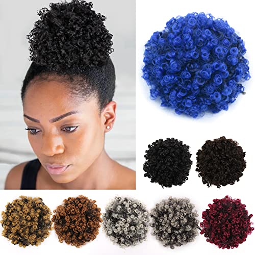 Yisikunnuo Afro-Haarverlängerung, gewellt und gelockt, mit Kordelzug, für schwarze Frauen, Afro-Haarteil, gelockt, lockig, für Mädchen und Jungen (schwarz und blau), Schwarz und Blau von YISIKUNNUO