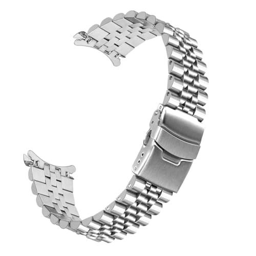 YISIWERA 20mm 22mm Edelstahl gebogenes Ende Uhrenarmband Ersatz Doppelte FlipLock Schnalle 5 Perlen Silber Metall Uhrenarmband Armband für Männer Frauen von YISIWERA