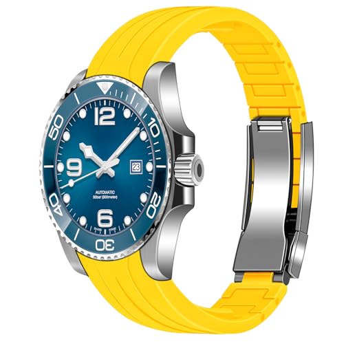 YISIWERA 20mm 22mm Kautschuk Uhrenarmband gebogene Enden Handwerkskunst gelb Silikon Uhrenarmbänder Armband solide hochpoliert gebürstet Double Lock mechanische Schnalle für Männer Frauen von YISIWERA