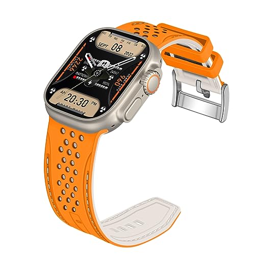 YISIWERA Kompatibel mit Apple Watch Armband 38mm 40mm 41mm Silikon Gummi Armbänder für iWatch Ultra/Ultra 2/Serie 9/8/7/6//5/4/3/2/1/SE Orange Oberteil Starlight Unten Silberschnalle von YISIWERA