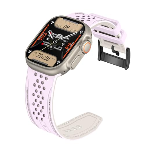 YISIWERA Kompatibel mit Apple Watch Armband 38mm 40mm 41mm Silikon Gummi Armbänder für iWatch Ultra/Ultra 2/Serie 9/8/7/6//5/4/3/2/1/SE Rosa Oberteil Starlight Unten Schwarzesschnalle von YISIWERA