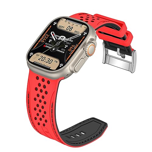 YISIWERA Kompatibel mit Apple Watch Armband 38mm 40mm 41mm Silikon Gummi Armbänder für iWatch Ultra/Ultra 2/Serie 9/8/7/6//5/4/3/2/1/SE Rotes Oberteil Schwarzes Unten Silberschnalle von YISIWERA