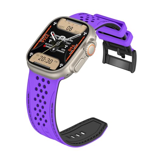 YISIWERA Kompatibel mit Apple Watch Armband 42mm 44mm 45mm 49mm Silikon Gummi Armbänder für iWatch Ultra/Ultra 2/Serie 9/8/7/6//5/4/3/2/1/SE Violettes Oberteil Schwarzes Unten Schwarzesschnalle von YISIWERA