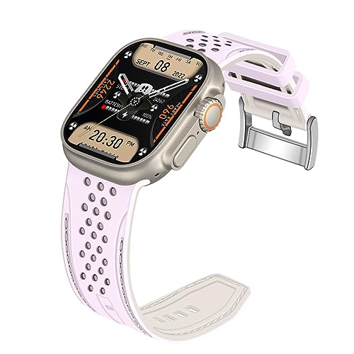 YISIWERA 42mm 44mm 45mm 49mm Silikon Kautschuk Armbänder für Apple Watch Armband Rosa Oberteil Sternenlicht Unten Silber Schließe von YISIWERA