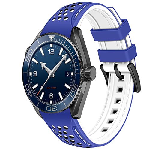 YISIWERA 20mm 22mm Silikon Uhrenarmband Racing Rallye Zweifarbig Blau Weiß Gebogene Enden Kautschuk Uhrenarmband Edelstahl Blau Schnalle Langlebig Universal Stitch Uhrenarmbänder für Männer Frauen von YISIWERA