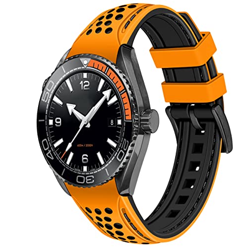 YISIWERA 20mm 22mm Silikon Uhrenarmband Rallye Zweifarbig Orange Schwarz Gebogene Enden Kautschuk Uhrenarmband Edelstahl Orange Schnalle Langlebig Universal Stitch Uhrenarmbänder für Männer Frauen von YISIWERA