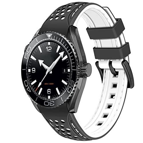 YISIWERA Rallye Rennsport Silikon Kautschuk Uhrenarmband 20mm Weiß Schwarz Premium Qualität Silikonarmband Kautschukband Gummi Gebogene Enden Uhrband für Moonswatch Swatch Armband für Herren Damen von YISIWERA