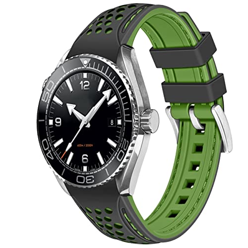 YISIWERA Rally Racing Kautschuk Silikon Uhrenarmbänder 20mm Schwarz Armee Grün Kautschukbänder Silikonarmbänder Gummi Gebogene Enden Uhrbänder für Moonswatch Swatch Armbänder für Herren Damen von YISIWERA