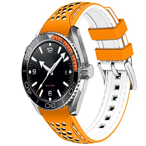 YISIWERA 20mm 22mm Silikon Uhrenarmband Racing Rallye Zweifarbig Orange Weiß Patchwork Gebogenes Ende Gummi Uhrenarmband Edelstahl Schnalle Langlebig Universal Stitch Uhrenarmbänder für Männer Frauen von YISIWERA
