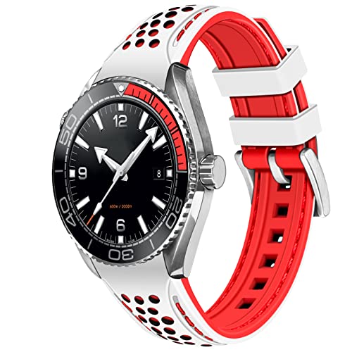 YISIWERA 20mm 22mm Silikon Uhrenarmband Racing Rallye Zweifarbig Weiß Rot Patchwork Gebogene Enden Gummi Uhrenarmband Edelstahl Schnalle Langlebig Universal Stitch Uhrenarmbänder für Männer Frauen von YISIWERA