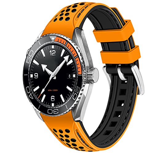 YISIWERA Rally Racing Kautschuk Silikon Uhrenarmbänder 20mm Orange Schwarz Kautschukbänder Silikonarmbänder Gummi Gebogene Enden Uhrbänder für Moonswatch Swatch Armbänder für Herren Damen von YISIWERA