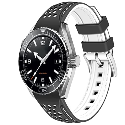 YISIWERA Rally Racing Silikon Kautschuk Uhrenarmband 22mm Weiß Schwarz Premium Qualität Silikonarmband Kautschukband Gummi Gebogene Enden Uhrband Armband für Herren Damen von YISIWERA