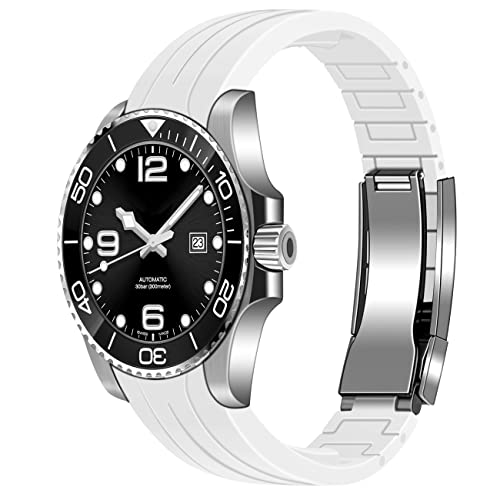 YISIWERA 20mm 22mm Kautschuk Uhrenarmband gebogene Enden Handwerkskunst weiß Silikon Uhrenarmbänder Armband solide hochpoliert gebürstet Double Lock mechanische Schnalle für Männer Frauen von YISIWERA