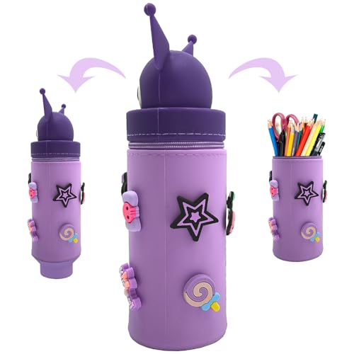 YISKY Kuromi federmäppchen für mädchen, Kuromi Teleskopisc mäppchen Kinder, Federtasche Silikon, Cartoon Bleistifthalter, Kawaii Cartoon Stand Up Federmäppchen, Geschenk für Kinder von YISKY